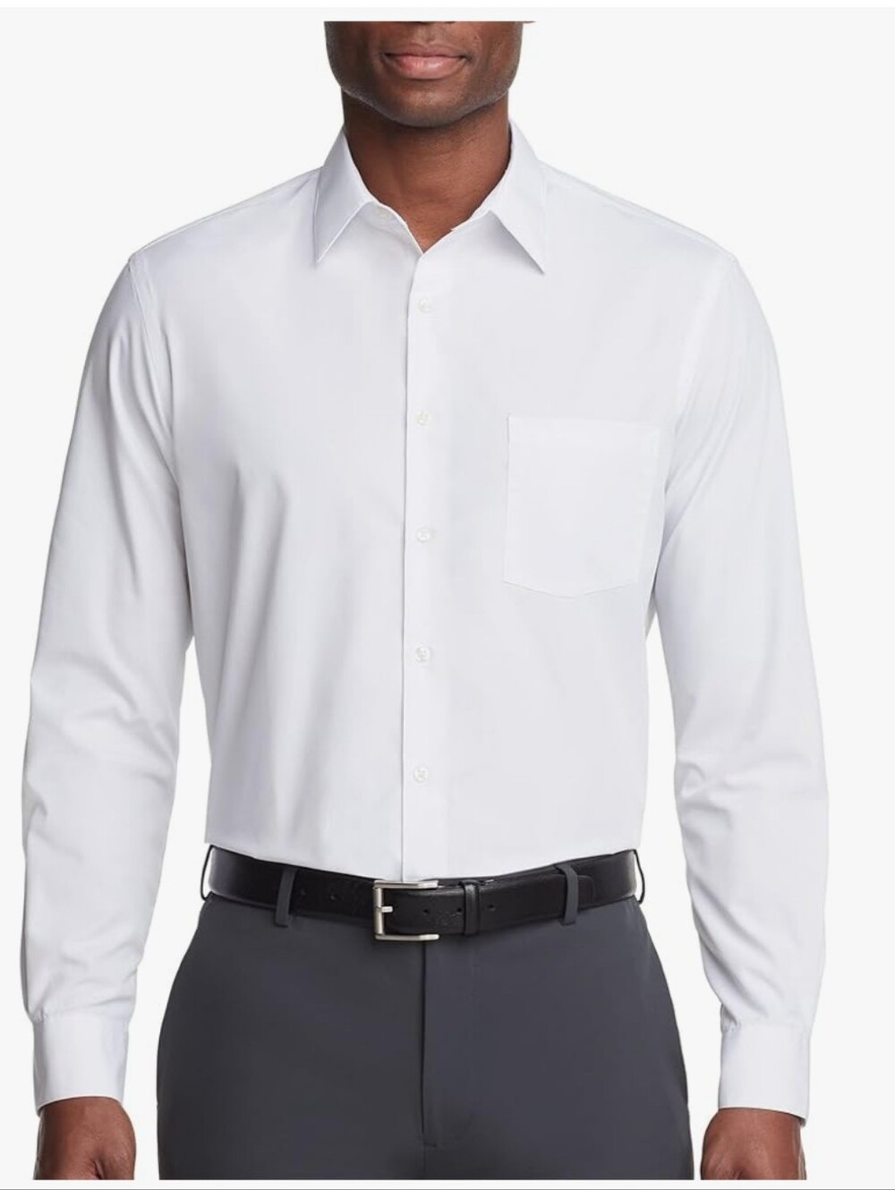 Van Heusen White Long-Sleeve Dress Shirt with Chest Pocket